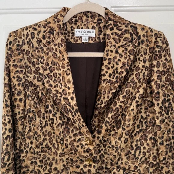 Vintage 90s Lena Gabrielle Cheetah Animal Print Women's Blazer - Size 6 - Picture 10 of 13